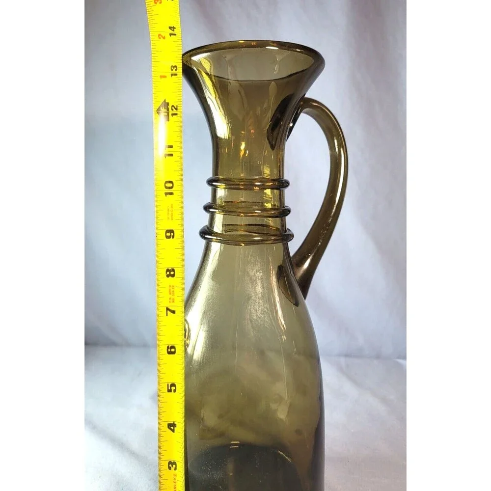 Italian Wine Decanter Vase Dark Smoke Colored Neck Rings 13.5''T VTG Italy Made